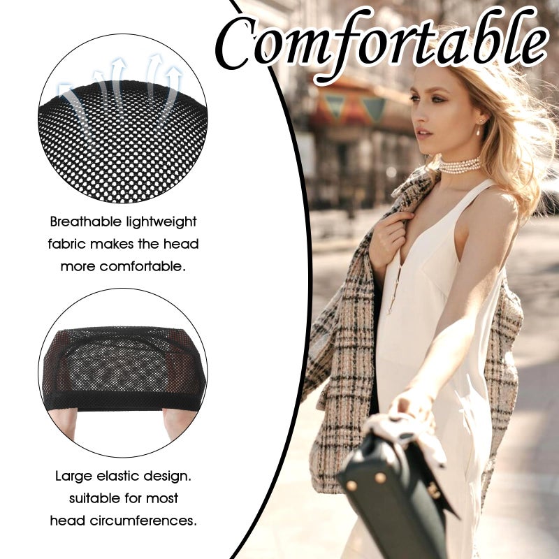 Dimeho 4 Pcs Wig Cap Black Crochet Wig Caps Stretchable Mesh Wigs Caps Non Slip Hair Nets Weaving Cap for Making and Keeping Wigs - Image 3